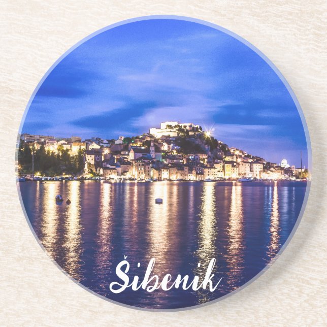 Illuminated harbor in Sibenik, Croatia Coaster (Front)