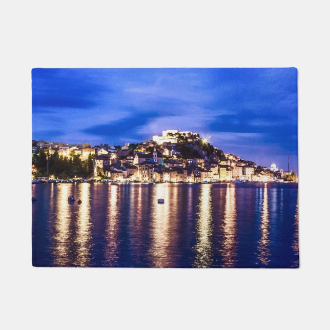 Illuminated harbor in Sibenik, Croatia Doormat (Front)
