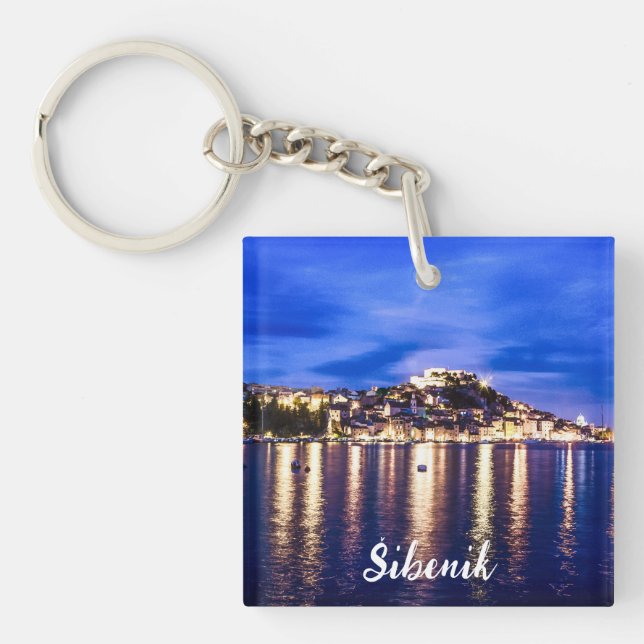 Illuminated harbor in Sibenik, Croatia Key Ring (Front)
