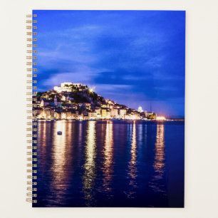 Illuminated harbor in Sibenik, Croatia Planner