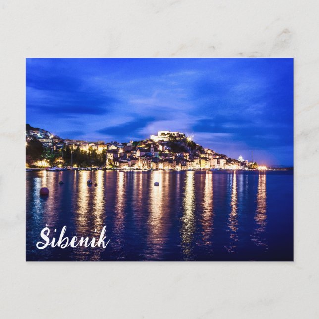 Illuminated harbor in Sibenik, Croatia Postcard (Front)