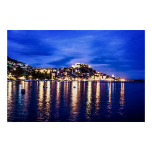 Illuminated harbor in Sibenik, Croatia Poster