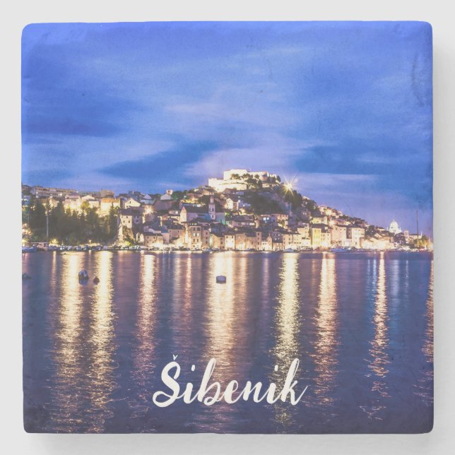 Illuminated harbor in Sibenik, Croatia Stone Coaster (Front)