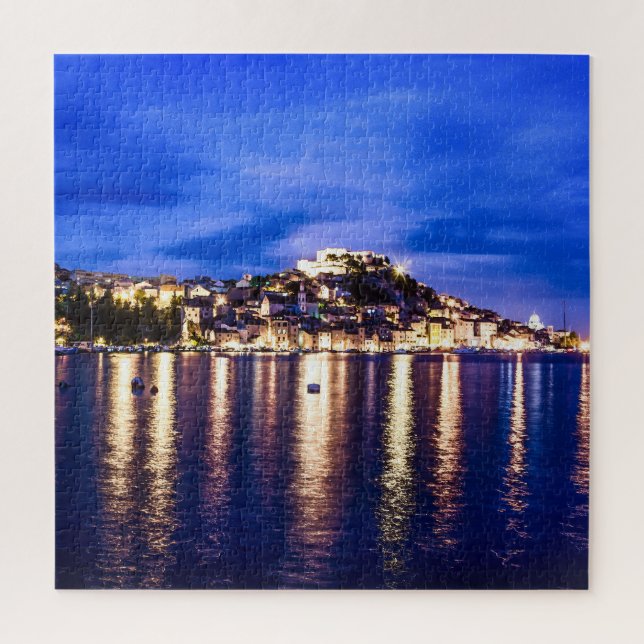 Illuminated harbour in Sibenik, Croatia Jigsaw Puzzle (Vertical)