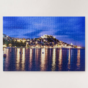 Illuminated harbour in Sibenik, Croatia Jigsaw Puzzle