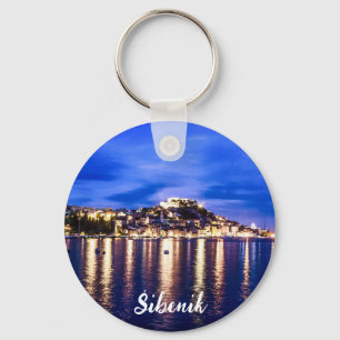 Illuminated harbour in Sibenik, Croatia Key Ring