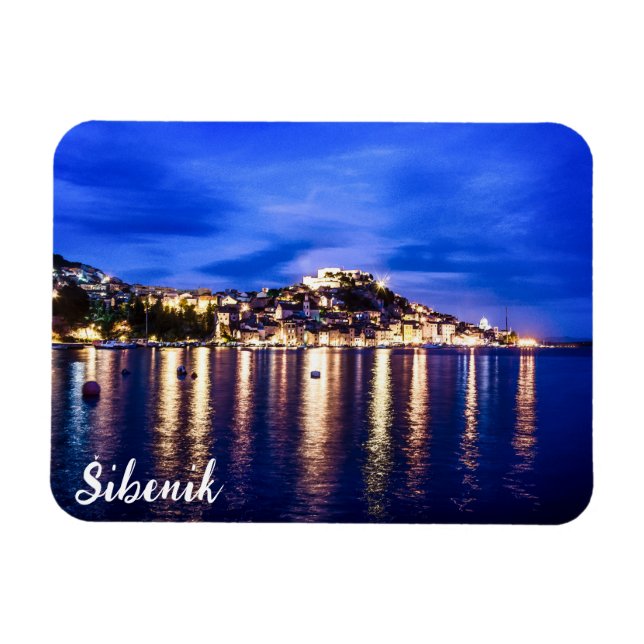 Illuminated harbour in Sibenik, Croatia Magnet (Horizontal)