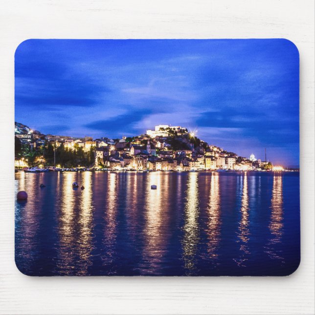 Illuminated harbour in Sibenik, Croatia Mouse Pad (Front)