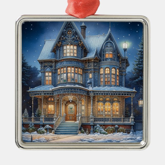 Illuminated House on a Christmas Eve Metal Ornament (Front)