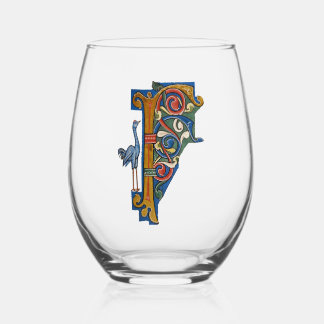 Illuminated Initial F wine glass