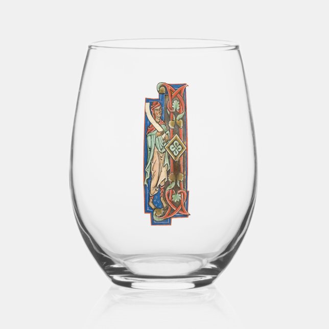 Illuminated Initial I Stemless Wine Glass (Front)