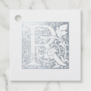 Illuminated Letter R Monogram Silver Anniversary Favour Tags