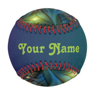Illuminated modern blue purple Fractal Art Name Baseball