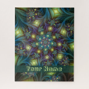 Illuminated modern blue purple Fractal Art Name Jigsaw Puzzle