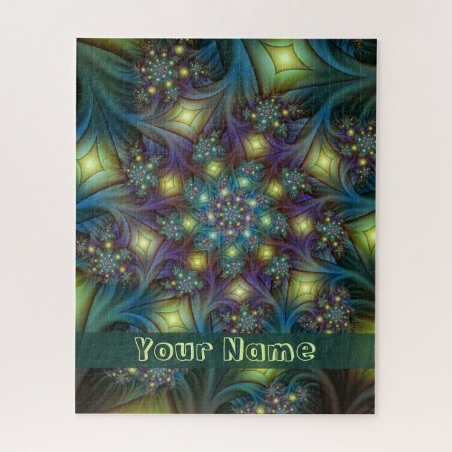 Illuminated modern blue purple Fractal Art Name Jigsaw Puzzle (Vertical)