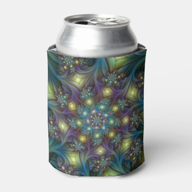 Illuminated modern blue purple Fractal Pattern Can Cooler (Can Front)