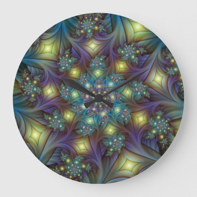 Illuminated modern blue purple Fractal Pattern Large Clock (Front)