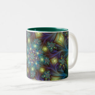 Illuminated modern blue purple Fractal Pattern Two-Tone Coffee Mug