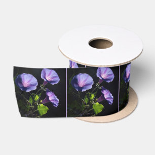 Illuminated Morning Glory Flowers Satin Ribbon