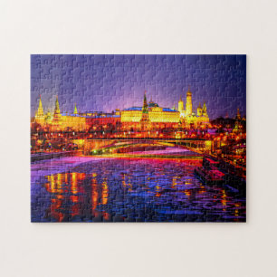 Illuminated Moscow Kremlin At Winter Night Jigsaw Puzzle