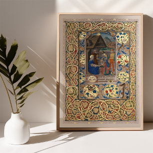 Illuminated Nativity Scene Mediaeval Bible Poster