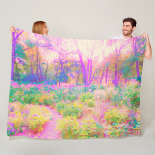 Illuminated Pink and Coral Garden Landscape Fleece Blanket