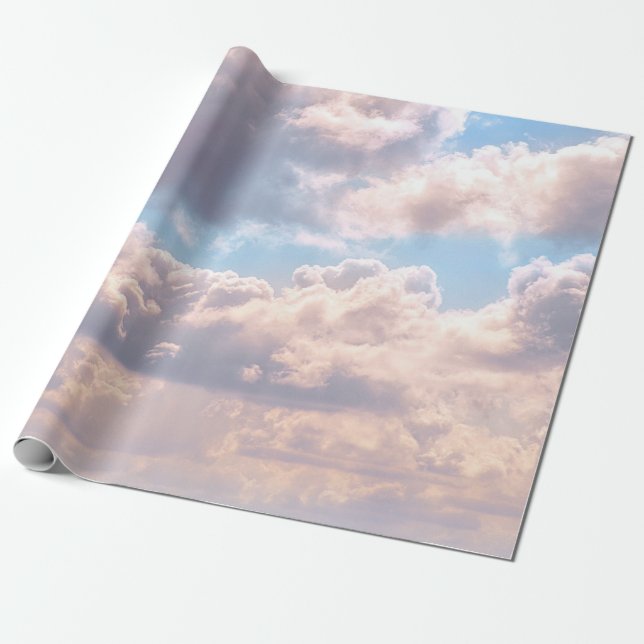 Illuminated pink fluffy clouds in a blue sky wrapping paper (Unrolled)