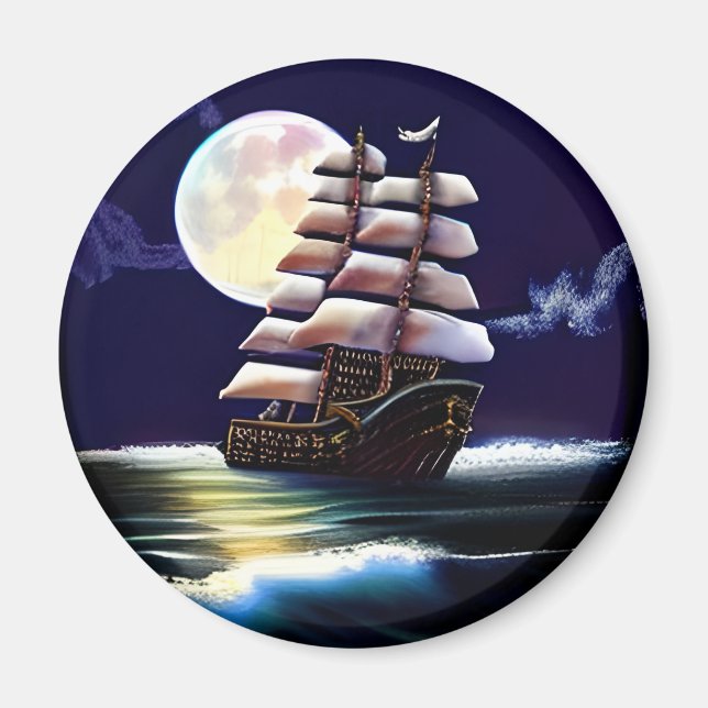Illuminated Ship on the Ocean under the Moon Magnet (Front)