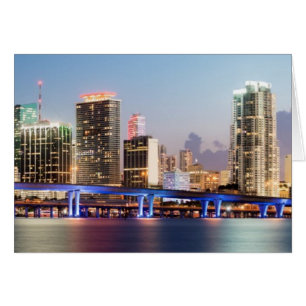 Illuminated skyline of downtown Miami at dusk
