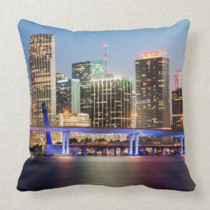 Illuminated skyline of downtown Miami at dusk Cushion