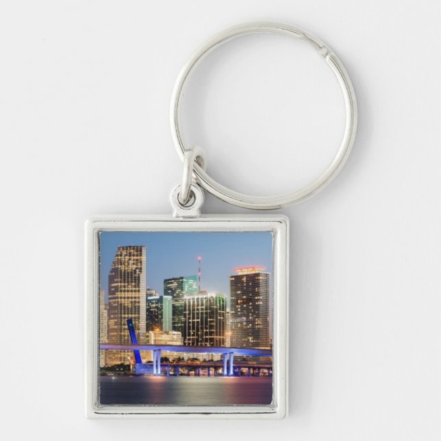 Illuminated skyline of downtown Miami at dusk Key Ring (Front)