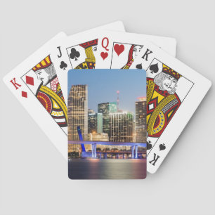 Illuminated skyline of downtown Miami at dusk Playing Cards