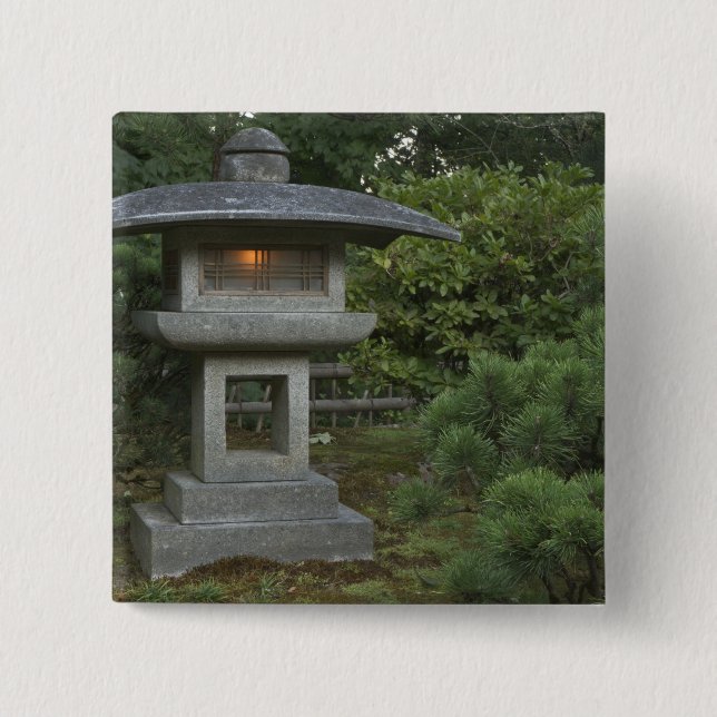 Illuminated stone lantern in Japanese Garden 15 Cm Square Badge (Front)