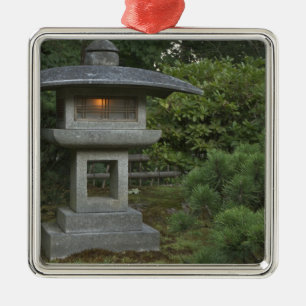 Illuminated stone lantern in Japanese Garden Metal Tree Decoration