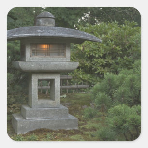 Illuminated stone lantern in Japanese Garden Square Sticker