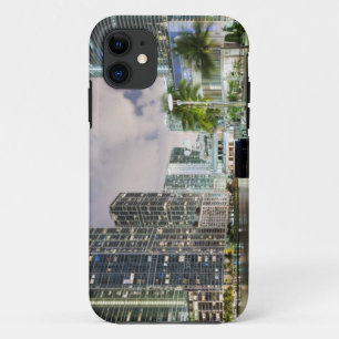 Illuminated towers at the Miami River waterfront iPhone 11 Case