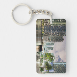 Illuminated towers at the Miami River waterfront Key Ring