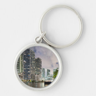 Illuminated towers at the Miami River waterfront Key Ring
