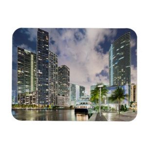 Illuminated towers at the Miami River waterfront Magnet