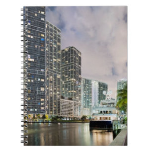 Illuminated towers at the Miami River waterfront Notebook