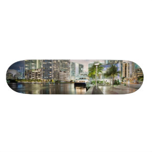Illuminated towers at the Miami River waterfront Skateboard