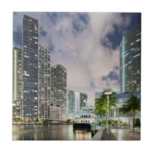 Illuminated towers at the Miami River waterfront Tile