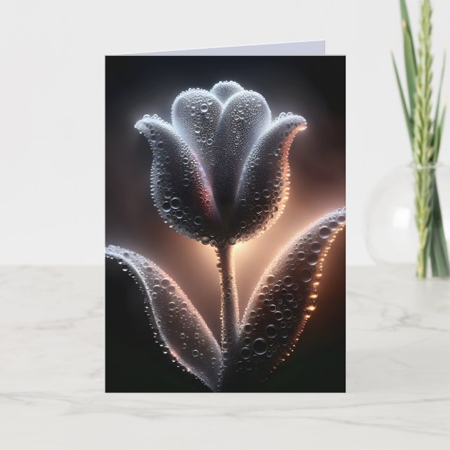 Illuminated Tulip With Raindrops for Birthday Card (Front)