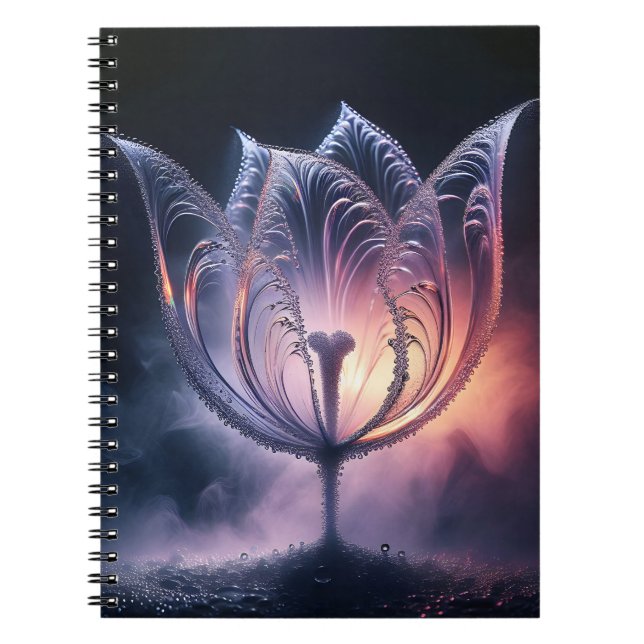 Illuminated Tulip With Raindrops Notebook (Front)