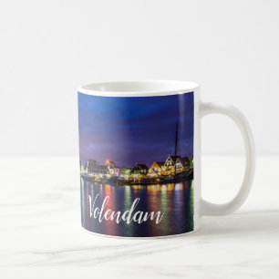 Illuminated Volendam harbor at night Coffee Mug