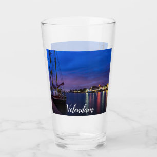 Illuminated Volendam harbor at night Glass