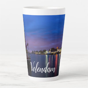 Illuminated Volendam harbor at night Latte Mug