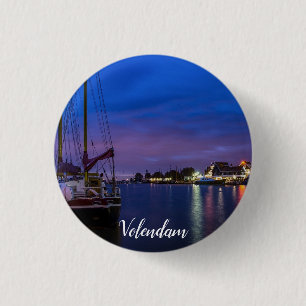 Illuminated Volendam harbour at night 3 Cm Round Badge
