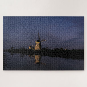Illuminated windmill at Blue Hour Jigsaw Puzzle