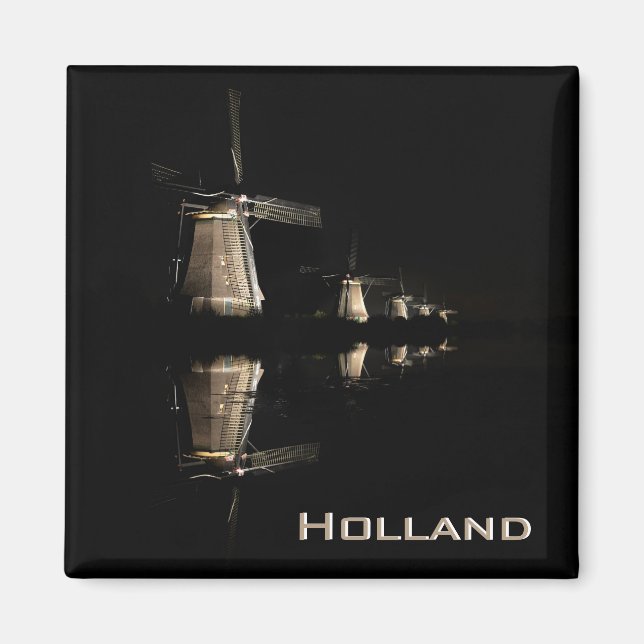 Illuminated windmills at night text magnet (Front)